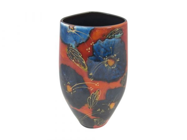 Hand Painted Pottery Vase Blue Viola Design