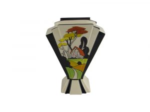 21cm Hand Painted Vase Art Deco Style Design Cottage Garden