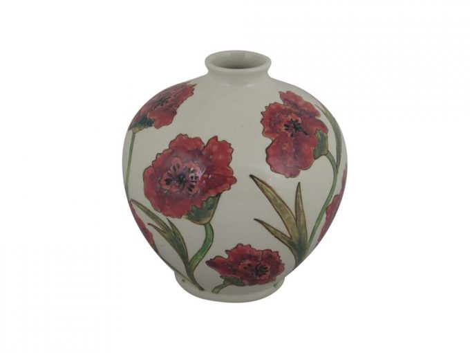 16cm Hand Decorated Vase Poppy Design Stoke Art Pottery