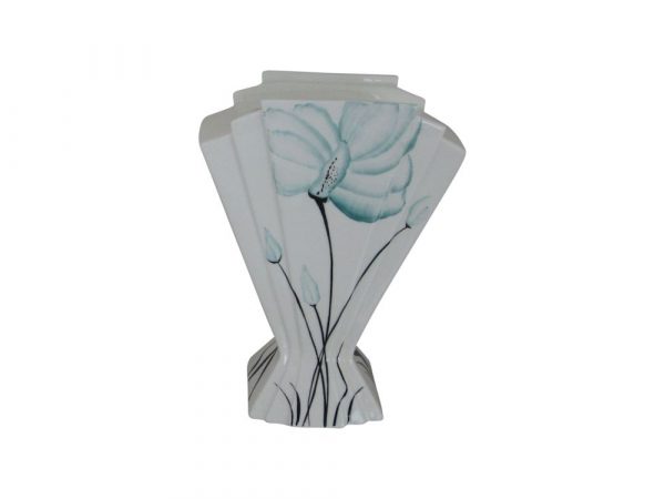 Emma Bailey Ceramics Fan Vase Teal Poppy Design