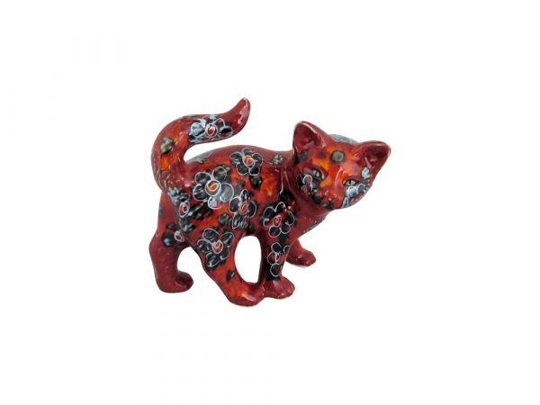 Small Kitten Figure Black Petals Design Anita Harris Art Pottery
