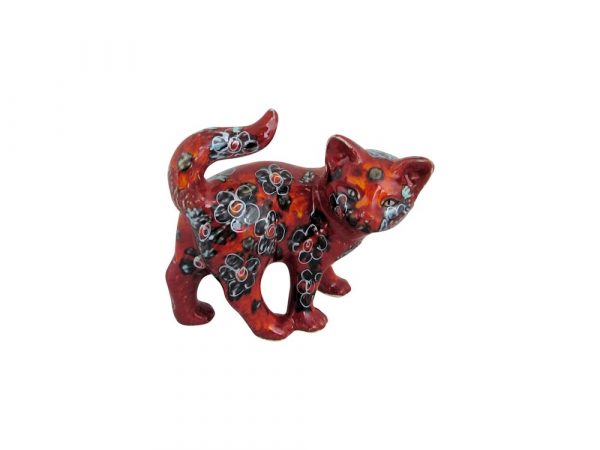 Small Kitten Figure Black Petals Design Anita Harris Art Pottery