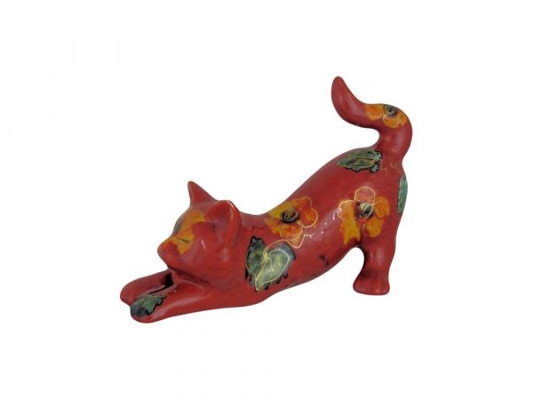 Yellow Petals Design Cat Figure Anita Harris Art Pottery