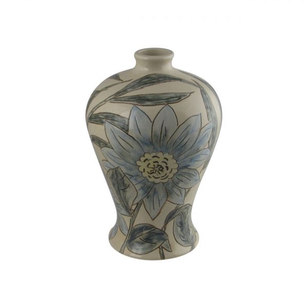 Burslem Pottery Hand Painted Vase Blue Daisy Design