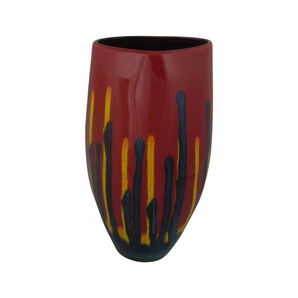 Red Mirage Design Triangle Shaped Vase Anita Harris Art Pottery