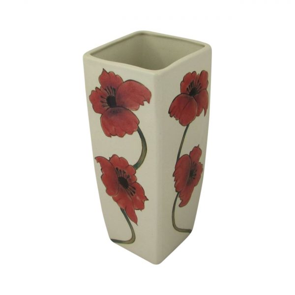 Burslem Pottery 25cm Square Stoneware Vase Poppy Design
