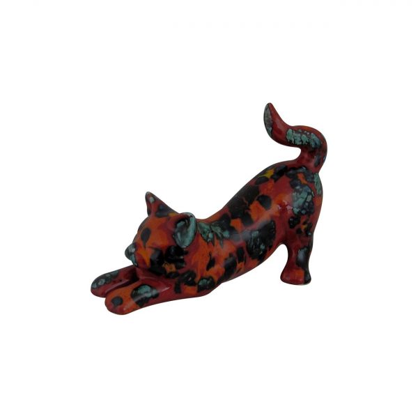 Stretched Cat Figure Floral Design Anita Harris Art Pottery