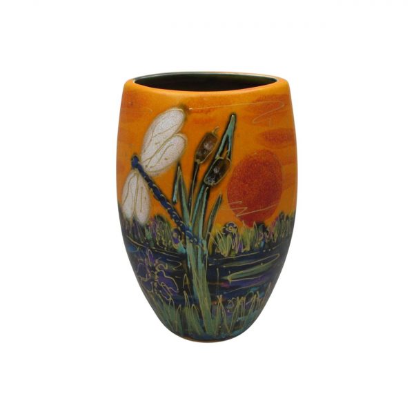 Dragonfly Design Oval Vase Anita Harris Art Pottery