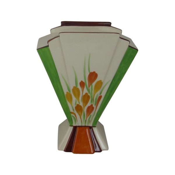 Marie Graves Ceramic Artist Fan Vase Golden Crocus Design.