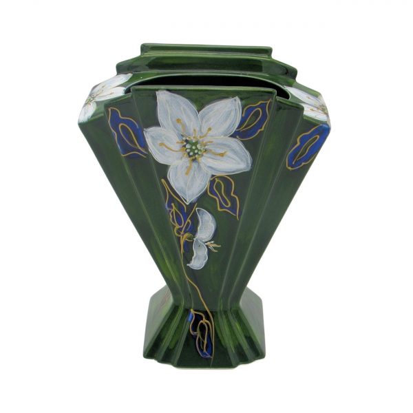 Christmas Rose Design Fan Vase Anita Harris Art Pottery