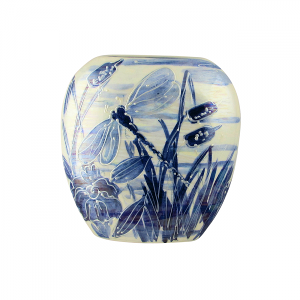 12cm Akitsu Design Blue & White Lustre Vase Anita Harris Art Pottery.
