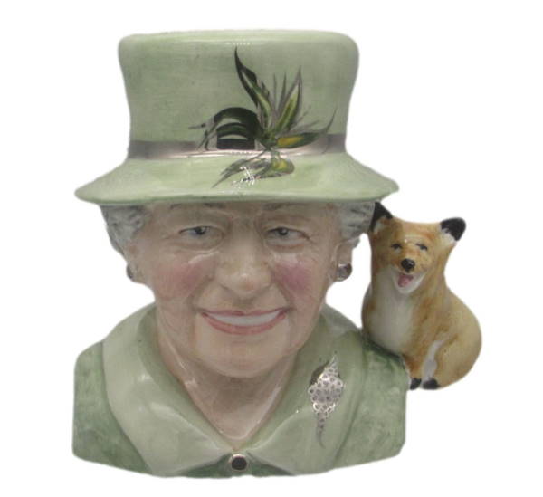 H M Queen Elizabeth II Platinum Anniversary Toby Jug Bairstow Pottery green colourway